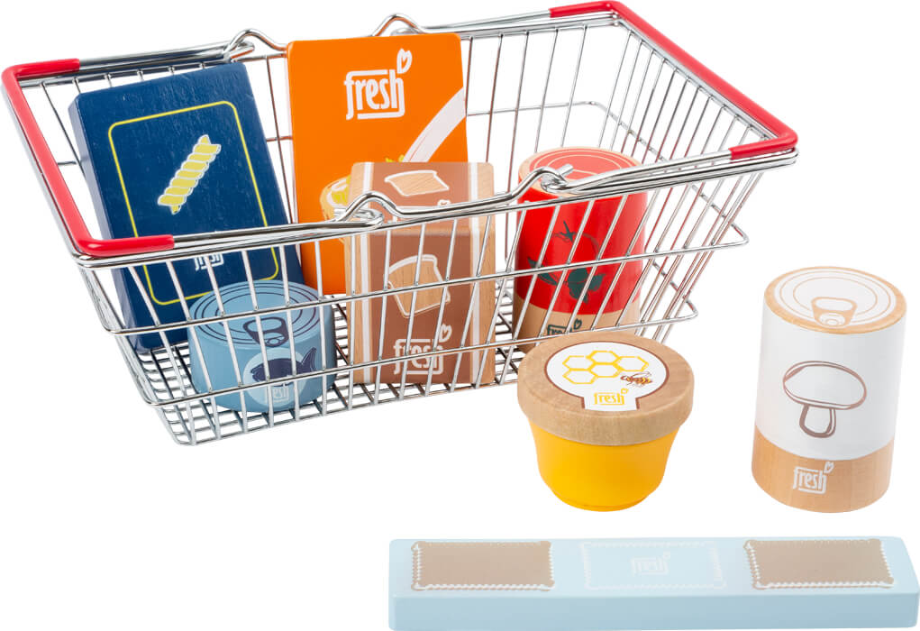 Cesta de la compra infantil de metal con alimentos de madera Small Foot  +2 años