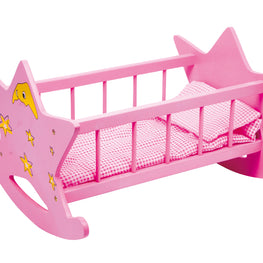 Cuna rosa de madera para muñecas 