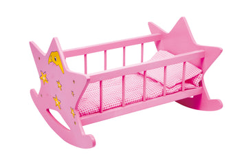 Cuna rosa de madera para muñecas 